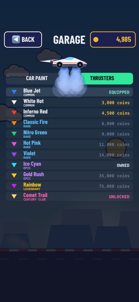The Garage thrusters tab