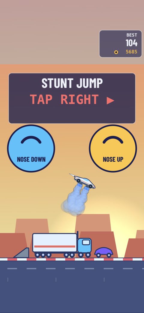 The Stunt Jump over a line of trucks with Nose Up and Nose Down buttons